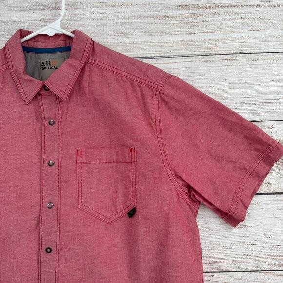 5.11 Tactical Ares Short Sleeve Shirt Mens Medium Pink Red Snap Down - Picture 3 of 10
